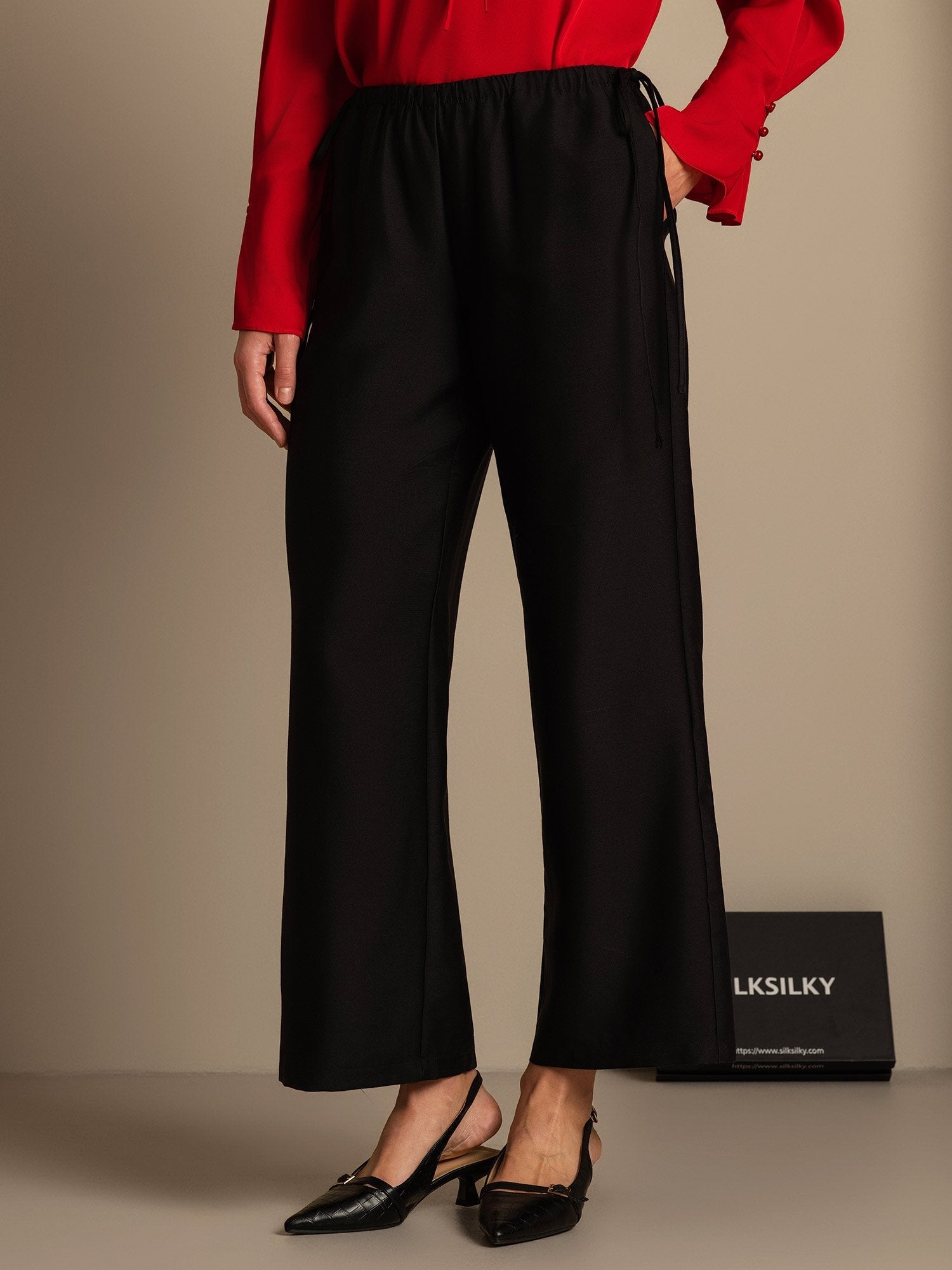 [Black] SilkSilky  32Momme Silk Womens Pants 003,