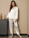 SilkSilky  Pure Silk Long Sleeve Lapel Women's Pajamas White 004