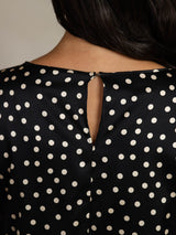 [Polka Dot] SilkSilky  19Momme Silk Long Sleeve Boat Neck Blouse 005