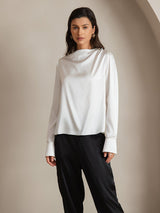 [White] SilkSilky  19Momme Long Sleeve Boat Neck Blouse 001