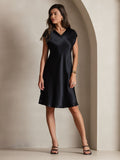 SilkSilky  Pure Silk Sleeveless V Neck Dress Black 006