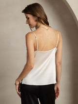 [Light Gray] SilkSilky  19Momme Stretch Silk Charmeuse Spaghetti Strap Cowl Neck Camisole Top 002