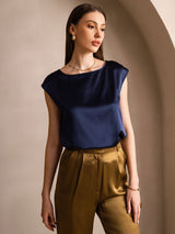 [Dark Blue] SilkSilky  Cap Sleeve Round Neck Women's T-Shirt 001