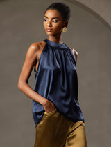 [Dark Blue] SilkSilky  Sleeveless Halter Women's T-Shirt 001