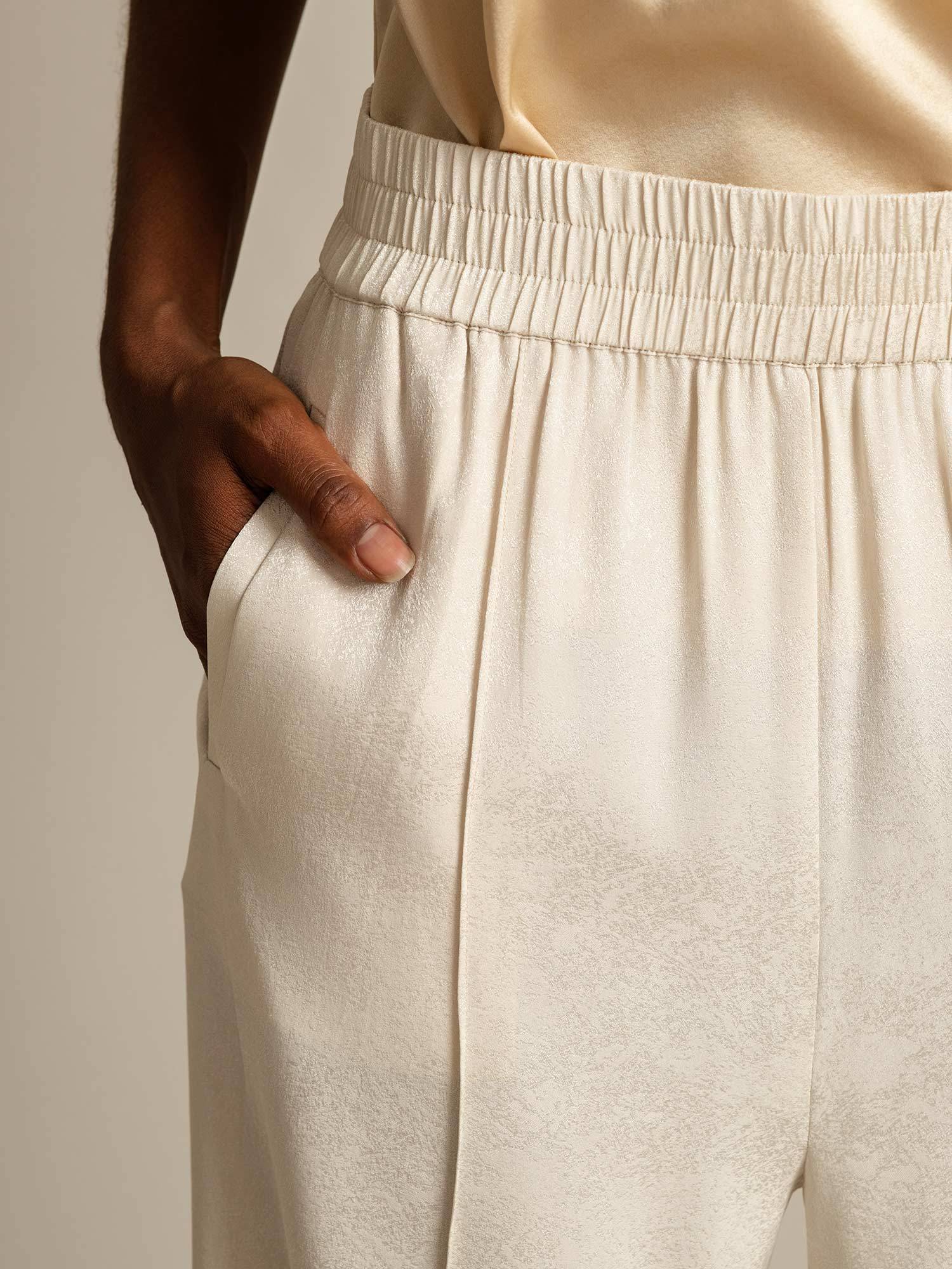 [Beige] SilkSilky  22Momme Silk Womens Pants 004,