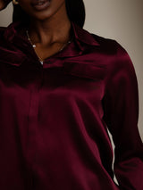 [Dark Red] SilkSilky  Long Sleeve Lapel Collar Women's Shirt 008