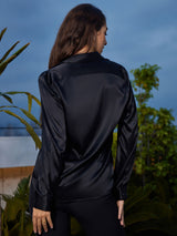 [Black] SilkSilky  Long Sleeve Lapel Collar Women's Shirt 002