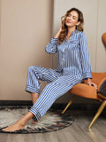 SilkSilky  19Momme Pure Silk Long Sleeve Lapel Women's Pajamas Blue 004