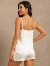 [White] SilkSilky  Spaghetti Strap Scoop Neck Camisole Set 002