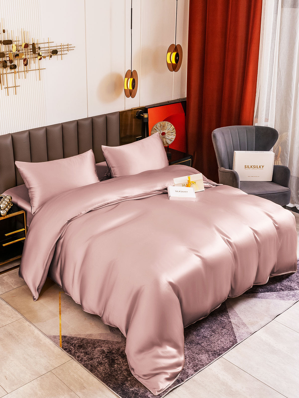 SilkSilky US 19Momme Pure Silk Bedding Set PaleMauve 004