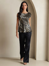 [Leopard] SilkSilky  19Momme Silk Round Neck Women's T-Shirt 006