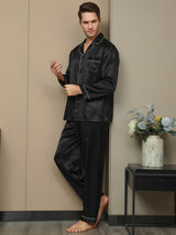 [Black] SilkSilky  Long Sleeve Notch Collar Men's Pajamas 005