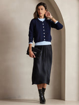 [Black] SilkSilky  Pure Silk Spaghetti Strap V Neck Dress 007