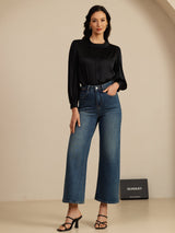 [Black] SilkSilky 19Momme Long Sleeve Round Neck Blouse 007