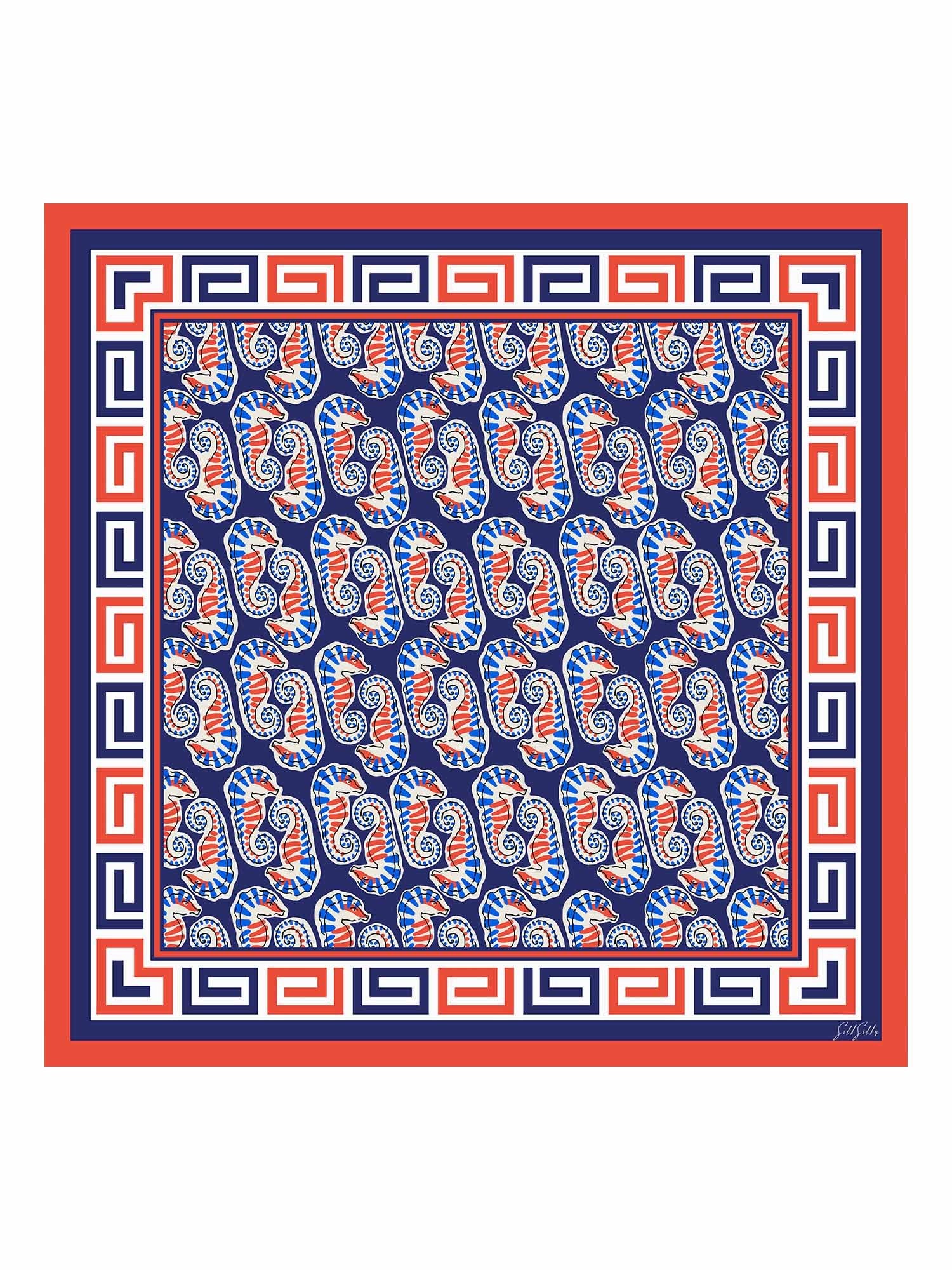 [Navy Seahorse] SilkSilky Scarf 001