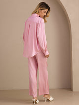 [Pink Pinstripe] SilkSilky Long Sleeve Lapel Collar Women's Outfit Sets 002