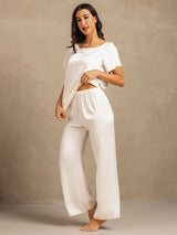 [White] SilkSilky  19Momme Machine-Washable Silk Short Sleeve Women's Pajamas 003