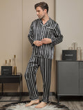 SilkSilky US Pure Silk Long Sleeve Lapel Men's Pajamas Black 010