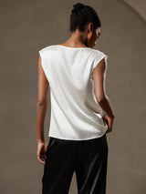 [White] SilkSilky  Cap Sleeve Cowl Neck Women's T-Shirt 002
