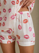 [White Lipstick] SilkSilky  Short Sleeve Notch Collar Women's Pajamas 004