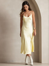 [Light Yellow] SilkSilky  Spaghetti Strap V Neck Nightgown 005