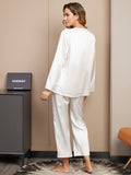 SilkSilky US 22Momme Pure Silk Long Sleeve Womens Pajamas White 002