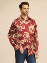 [Wine Dragon] SilkSilky Long Sleeve Lapel Collar Men's Shirt 001