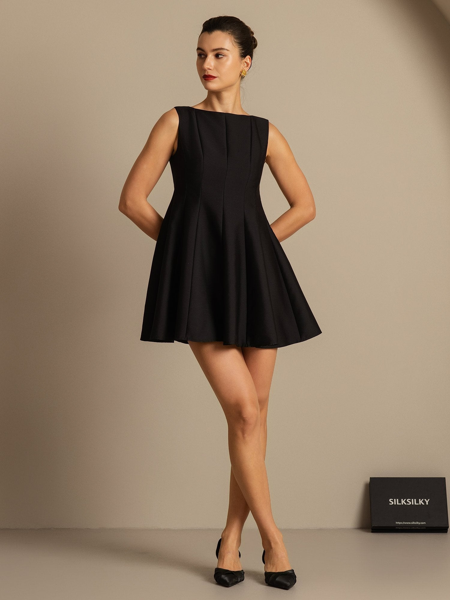 [Black] SilkSilky  32Momme Silk Dress 007,