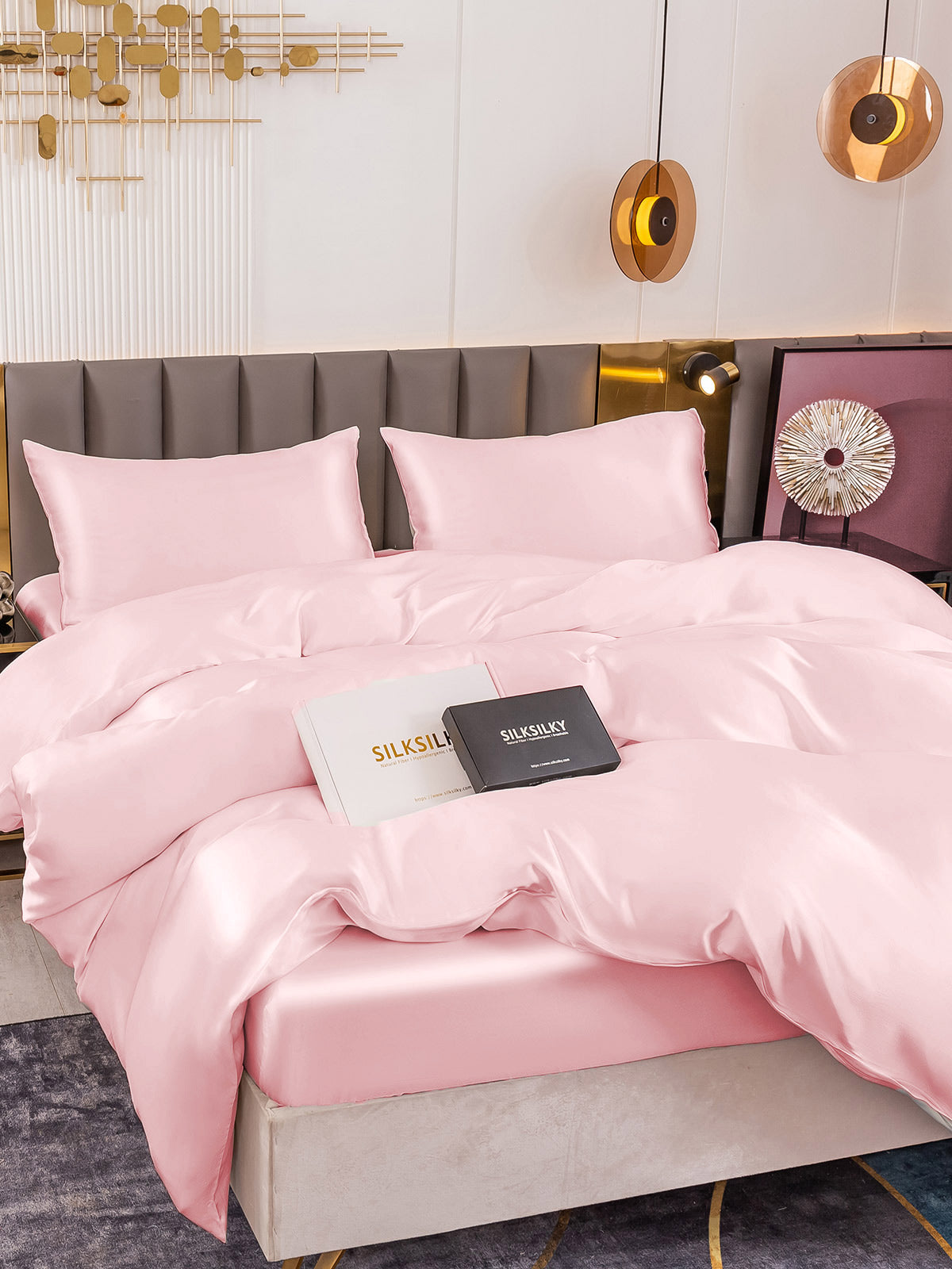 SilkSilky US 19Momme Pure Silk Bedding Set Pink 003