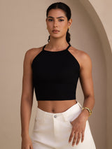 [Black] SilkSilky Sleeveless Crew Neck Camisole Top 001