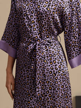 [Purple Leopard] SilkSilky  19Momme 3/4 Sleeve Women's Robe 004