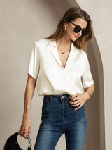 [Ivory] SilkSilky  Short Sleeve Notch Collar Women's Shirt 006