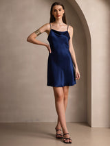 [Dark Blue] SilkSilky  Spaghetti Strap Cowl Neck Dress 007