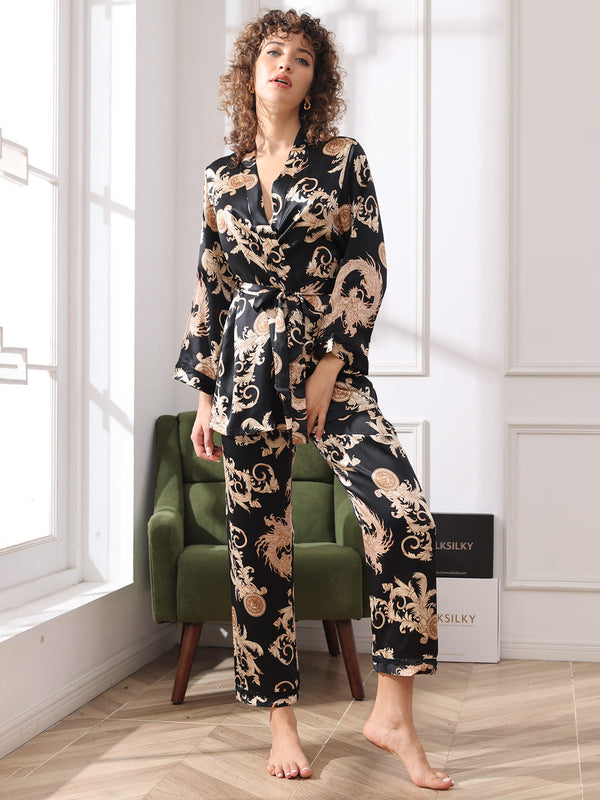 Pure Silk Long Sleeve Lace Up Women‘s Pajamas