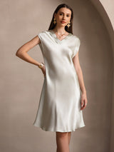 [Light Green] SilkSilky  Cap Sleeve V Neck Nightgown 003