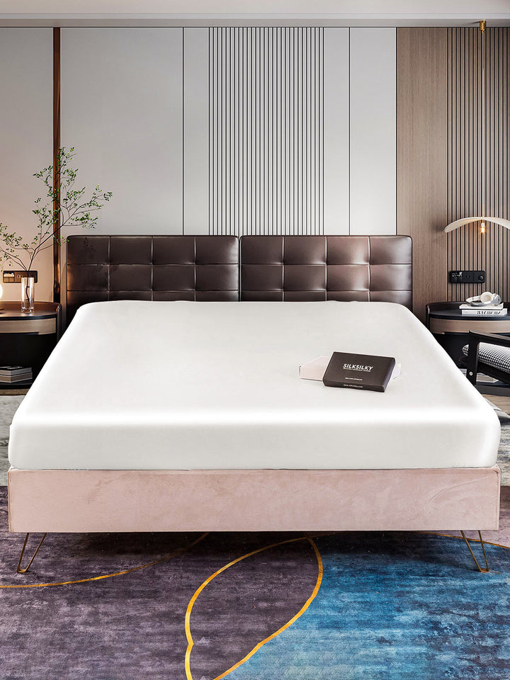 Silksilky 22Momme Queen Silk Fitted Sheets Seamless Silk Sheets Full