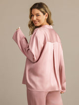 [Peach Skin] SilkSilky  19Momme Machine-Washable Silk Long Sleeve Notch Collar Women's Pajamas 005