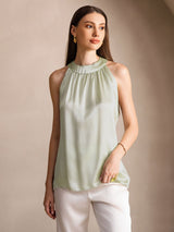 [Light Green] SilkSilky  Sleeveless Halter Women's T-Shirt 001