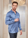 SilkSilky US Silk Blend Long Sleeve Collar Men's Shirt LightBlue 003