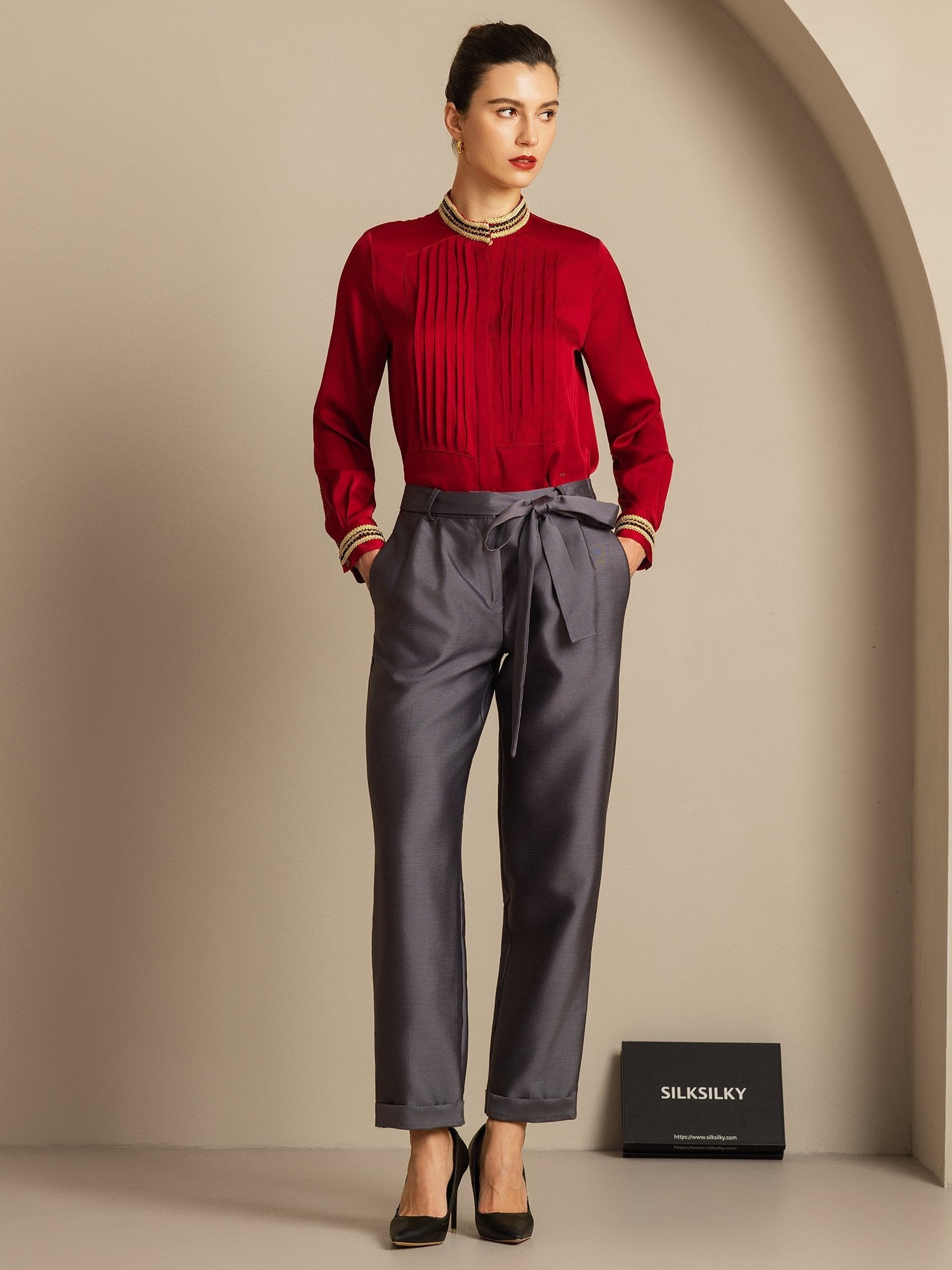 [Gray] SilkSilky  32Momme Silk Womens Pants 008,