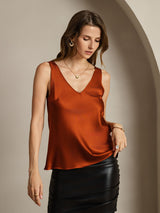 [Caramel] SilkSilky  Sleeveless V Neck Camisole Top 006