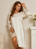 SilkSilky US Pure Silk Long Sleeve Nightgown White 001