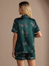 [Emerald Zebra] SilkSilky Short Sleeve Lapel Collar Women's Pajamas 002