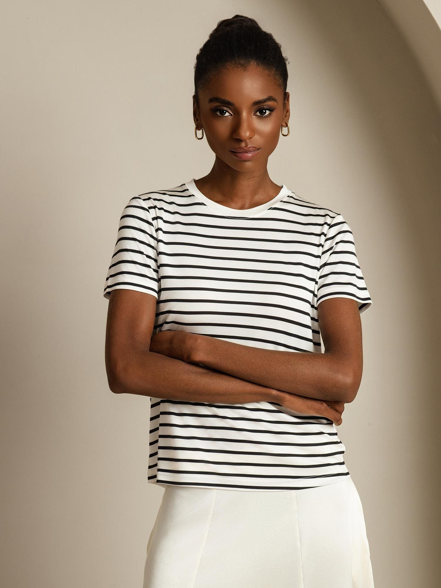 [WhiteStripe] SilkSilky Pure Silk Crew Women's T-Shirt 005