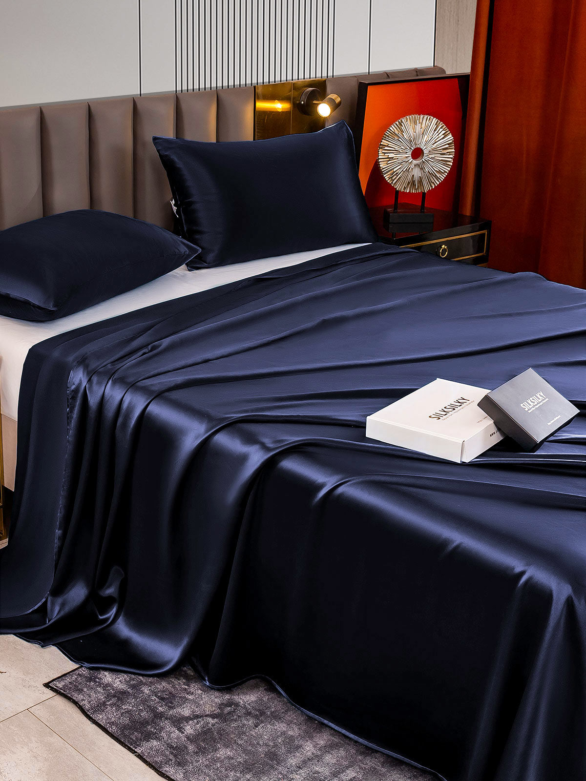 SilkSilky US 22Momme Pure Silk Bedding Set DarkBlue 004