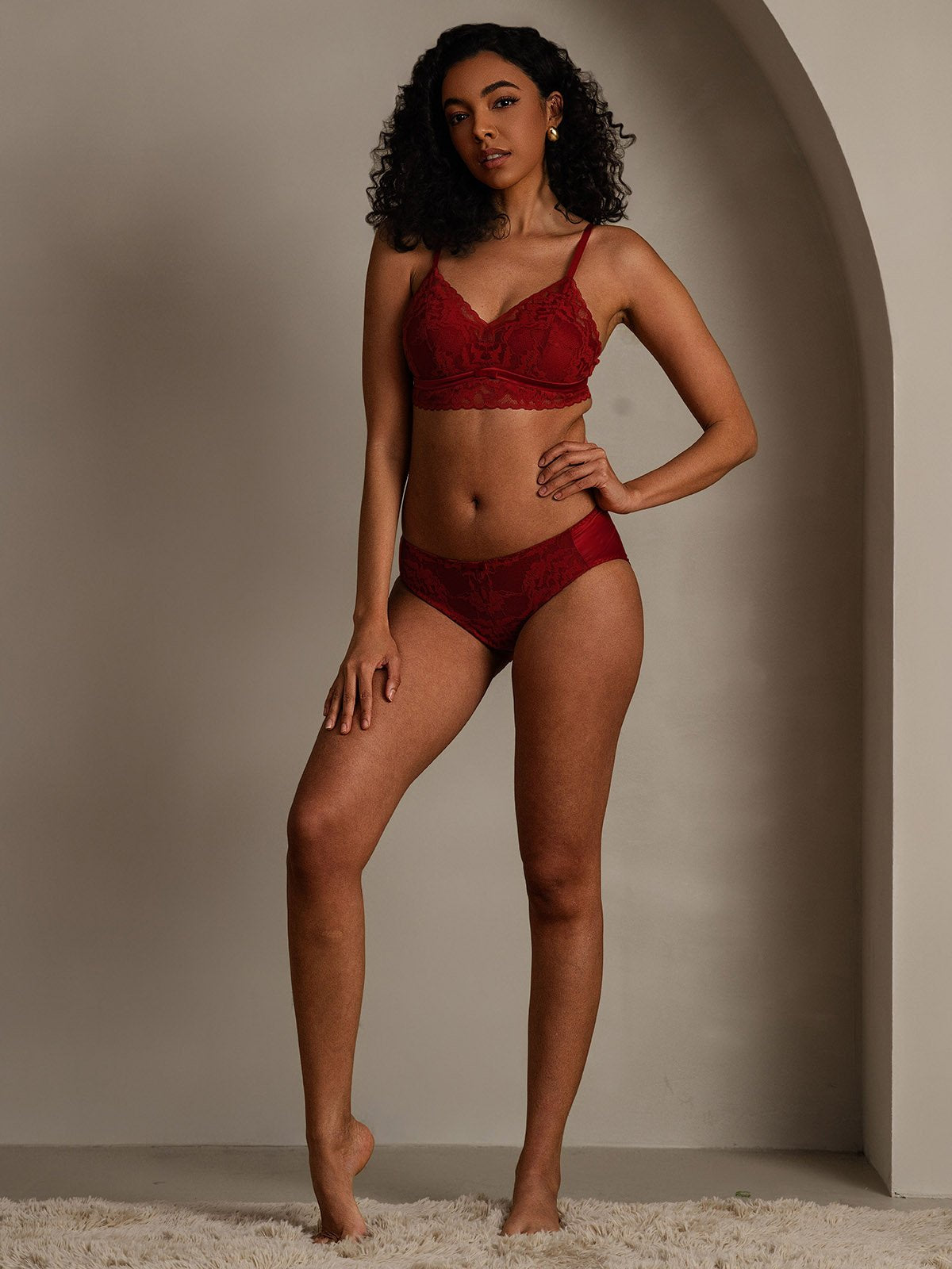 SilkSilky Silk Blend Bra&Panty Set DarkRed 008