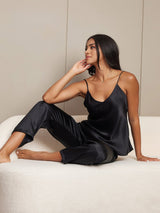 [Black] SilkSilky  Spaghetti Strap V Neck Camisole Set 001