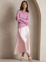 [Pink] SilkSilky  19Momme Stretch Silk Charmeuse Skirt 001