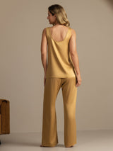 [Tan] SilkSilky  19Momme Machine-Washable Silk Sleeveless Scoop Neck Women's Pajamas 002