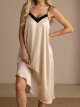 [Brown Rice] SilkSilky Spaghetti Strap V Neck Nightgown 007